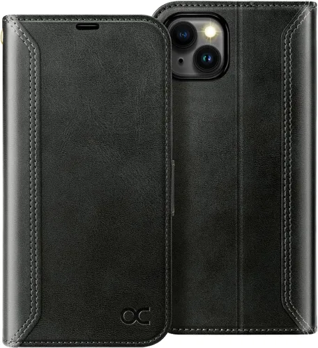 Vista 10 de OCASE Funda tipo cartera compatible con iPhone 15 Plus, de piel sintética, con tarjetero, bloqueo RFID, soporte para teléfono