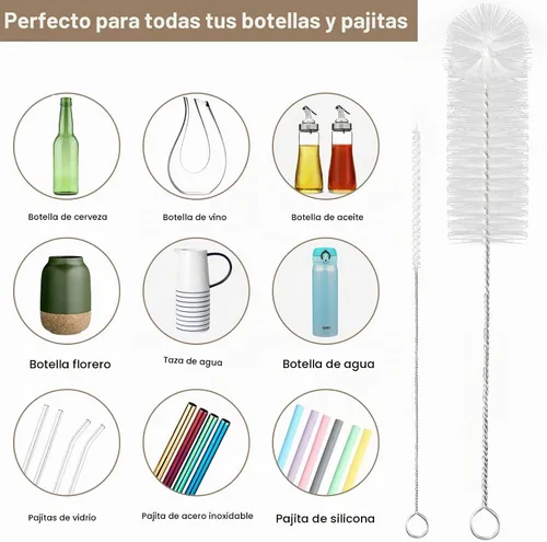 Vista 4 de Yolaist 8 limpiadores de botellas y pajitas, cepillo largo de nailon profundo con asas flexibles de acero inoxidable flexible para botellas