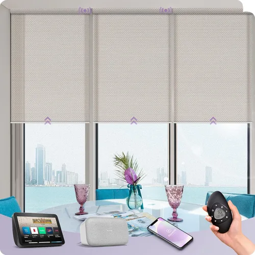 Vista 12 de Graywind Persianas enrollables inteligentes acopladas compatibles con Alexa Google, tamaño personalizado extra grande, persianas motorizadas