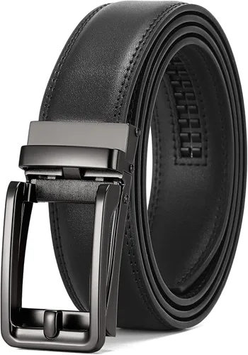 Vista 23 de SENDEFN Cinturón de vestir casual de cuero para hombre de 1 3/8 pulgadas con hebilla de clic ajustable automática con caja de regalo A-negro-71gs
