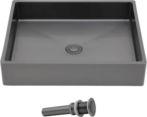 Vista 17 de Fregadero de recipiente blanco redondo - Fulorni 33x33 cm Lavabo de baño de cerámica de porcelana con borde dorado sobre encimera, fregadero
