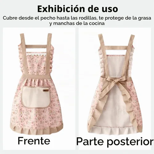 Vista 9 de Delantales de 3 piezas para mujer con bolsillos, delantales florales de cocina, delantal de algodón resistente al agua con correa ajustable