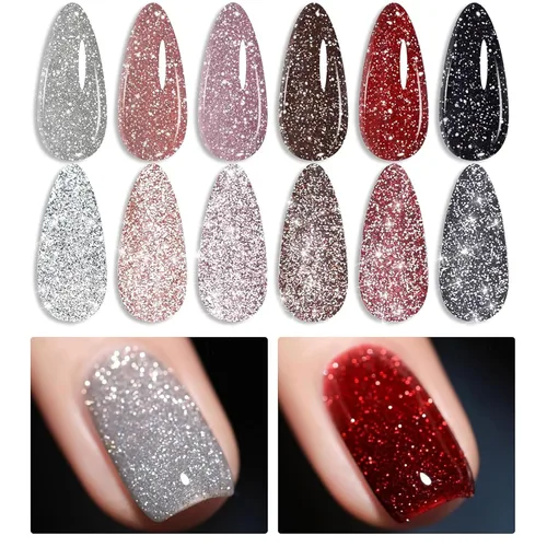 Vista 2 de Born Pretty - Esmalte de uñas en gel con purpurina reflectante roja, esmalte de uñas en gel con purpurina de Navidad, esmalte de uñas brillante