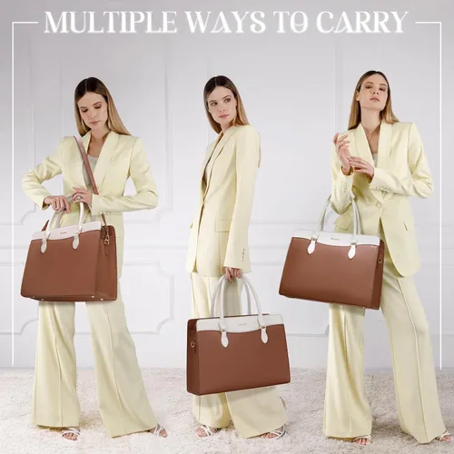 Vista 2 de Bolsa para laptop RAINSMORE para mujeres de 15.6 pulgadas, impermeable, de cuero PU, bolsas de mano grande para laptop, bolsa de trabajo profesional