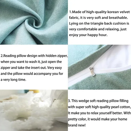 Vista 4 de Almohada de cabecera de cuña azul para lectura y reposo en cama, almohada triangular para respaldo de lectura, cojín de cuña para espalda, almohada