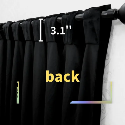 Vista 5 de Cortinas opacas de terciopelo negro para sala de estar, 52 pulgadas de ancho x 63 pulgadas de largo, cortinas opacas de lujo para dormitorio