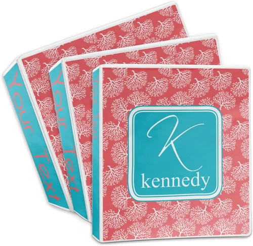 Vista 3 de Carpeta personalizada de 3 anillas coral y verde azulado - 2 pulgadas