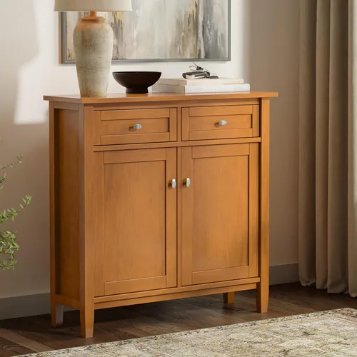 Vista 2 de SIMPLIHOME Warm Shaker 36" gabinete de madera maciza en marrón dorado claro