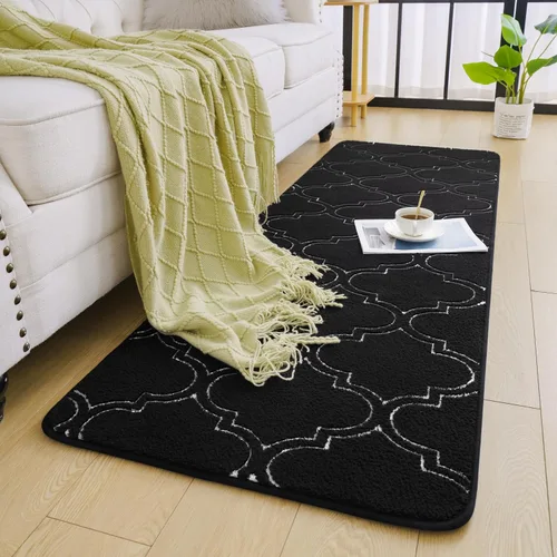 Vista 3 de Chicrug - Alfombra geométrica moderna de 2 x 6 pies para dormitorio o pasillo Negro Geometric