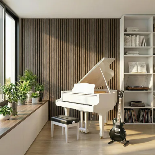 Vista 11 de HOMCOM Paneles acústicos 3D de madera insonorizados, paquete de 4 paneles