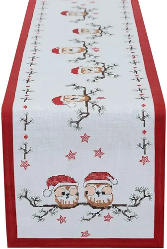 Vista 4 de Caminos de mesa bordados con búho navideño (14 x 54 pulgadas)