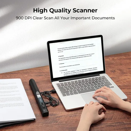 Vista 4 de Escáner portátil MUNBYN, escáner de fotos para documentos A4, imágenes, páginas y textos en 900 DPI, escaneo plano, incluye tarjeta SD de 16G