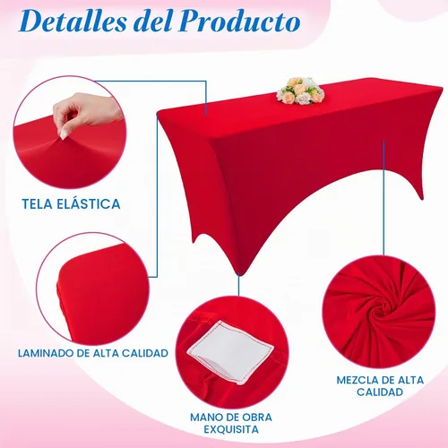 Vista 4 de Preboun Paquete de 6 manteles de elastano para mesa, elásticos de 6 pies