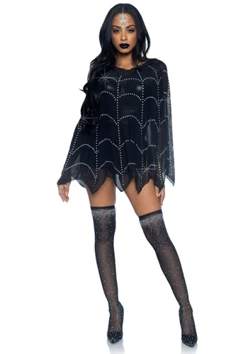 Vista 3 de Poncho Transparente con Telaraña y Rhinestones Multicolor