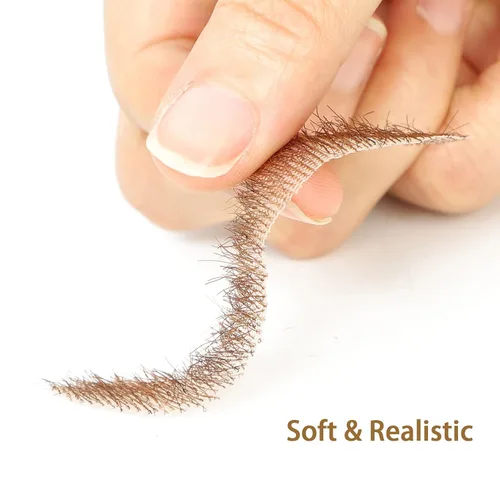 Vista 2 de Bigotes falsos, barba falsa, realista, 100% cabello humano, barba realista y bigote marrón para hombres, maquillaje realista, barbas de encaje