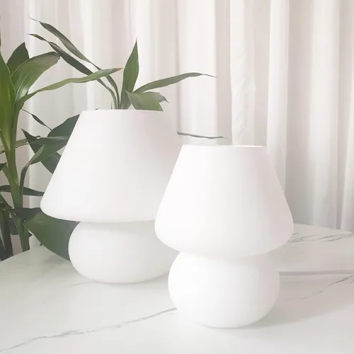 Vista 2 de Lámpara de mesa con forma de hongo y remolino, lámpara de mesa de vidrio translúcido, estilo italiano, moderna lámpara de escritorio a rayas