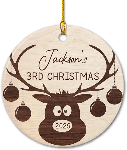 Vista 23 de Adornos de cerámica personalizados con texto en inglés «My First Christmas», bonito adorno de Navidad de gato para bebés, niños, primer recuerdo