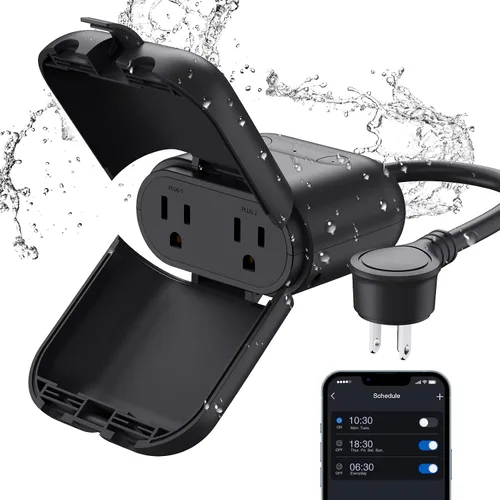 Vista 9 de ELEGRP PQR11 Enchufe inteligente para exteriores con regulador de intensidad impermeable IP66, enchufe WiFi inteligente compatible con Alexa