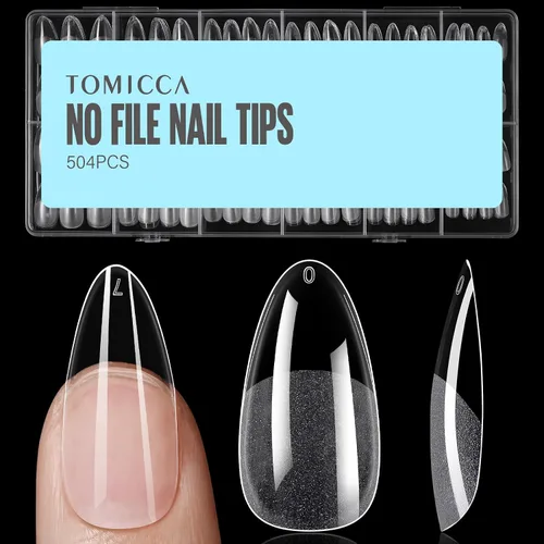 Vista 25 de TOMICCA Puntas de uñas de almendra extra cortas, 240 unidades, 15 tamaños, puntas de uñas de gel transparente preformadas, no necesita lima, uñas