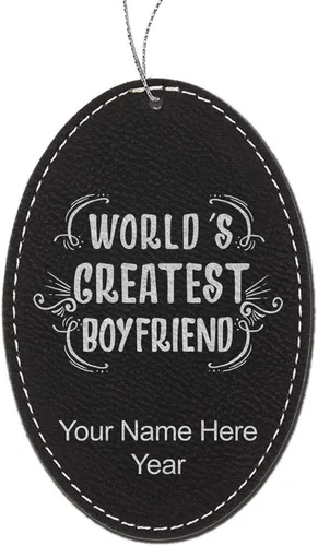 Vista 8 de LaserGram Personalized Christmas Ornament, World's Greatest Boyfriend, Faux Leather, Custom Laser Engraved Gift Idea (Oval Shape, Black with Gold)
