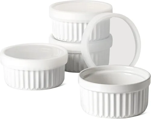 Vista 11 de LE TAUCI Ramequines con tapas de silicona, platos de cerámica para soufflé de 8 OZ, cuencos de ramekin para Crème Brûlée, postre, salsas, aptos