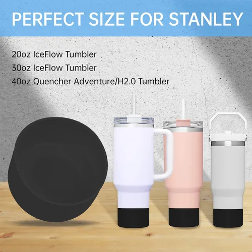 Vista 3 de Bota de silicona para vaso Stanley Quencher, cubierta protectora para la parte inferior de la botella de agua (negro)