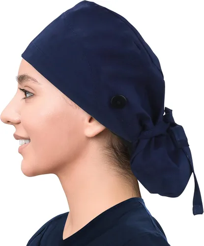Vista 19 de Gorra médica con forro de satén con bolsillo para cola de caballo, gorro de enfermera médica de algodón con banda elástica para el sudor