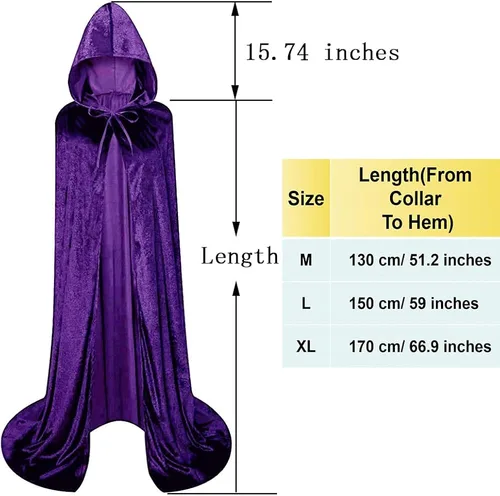 Vista 5 de Unisex Full Length Hooded Robe Cloak Long Velvet Cape Cosplay Costume