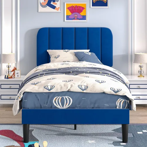 Vista 47 de VECELO Base de cama tapizada de tamaño matrimonial con 4 cajones y cabecero, plataforma de terciopelo, soporte de listones de madera, no necesita
