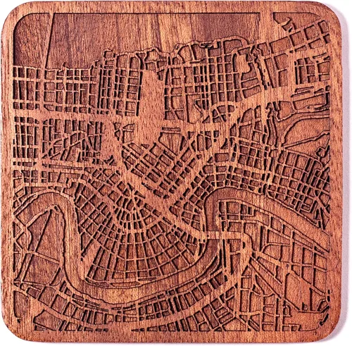Vista 67 de Posavasos Amsterdam Map by O3 Design Studio, 1 pieza, posavasos de madera Sapele con mapa de la ciudad, hecho a mano, varias ciudades opcionales
