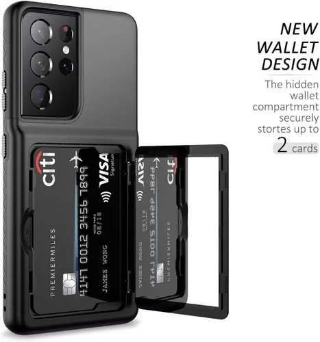 Vista 3 de WeLoveCase Funda tipo cartera para Samsung Galaxy S21 Ultra con tarjetero y espejo oculto, protector protector a prueba de golpes resistente