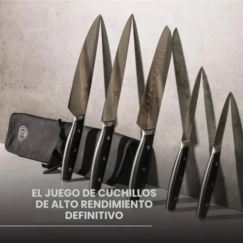 Vista 2 de MasterChef - Juego de cuchillos de chef con bolsa, juego de rollo de cuchillos con 5 cuchillos de cocina de calidad profesional para cocina precisa