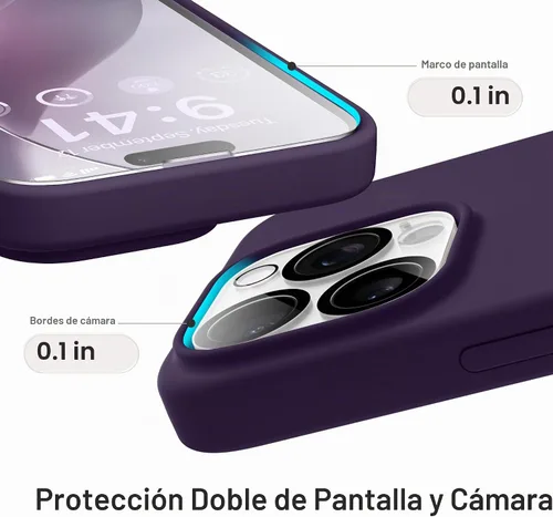 Vista 6 de GONEZ Funda de silicona para iPhone 15 Pro Max, compatible con Magsafe, protector de cámara + protector de pantalla, forro de microfibra suave