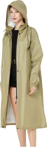 Vista 10 de Freesmily Chubasquero largo para mujer con mangas estrechas Verde (Amry Green)