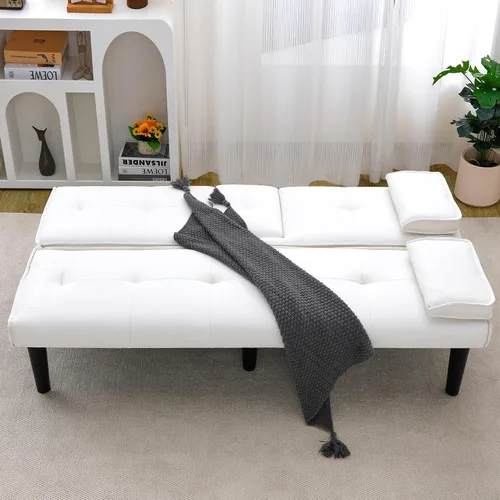 Vista 4 de Sofá cama futón moderno de 67 pulgadas, sofás cama convertibles 3 en 1 con respaldo ajustable, portavasos, cómodo sofá reclinable loveseat de cuero
