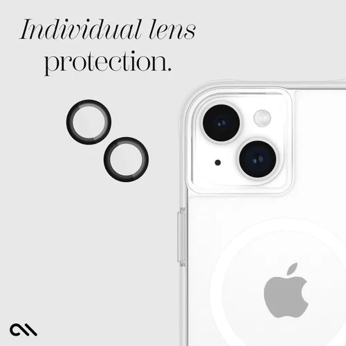 Vista 5 de Case-Mate Protector de lente de cámara con anillos de aluminio negro para iPhone 15 / iPhone 15 Plus - Doble vidrio templado - Tecnología