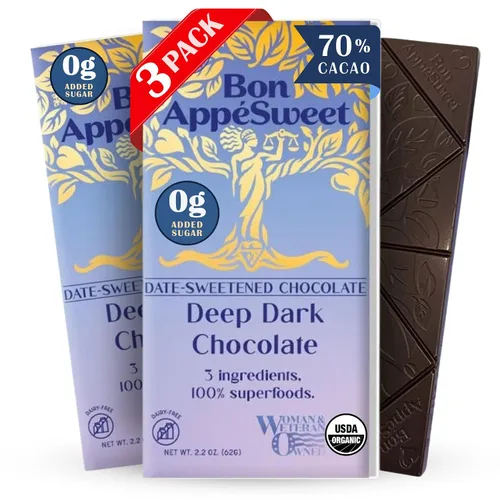 Vista 20 de Bon AppéSweet Barra de Chocolate Endulzada con Dátiles - Mejor que el Chocolate con Leche 2.2 Onzas (Pack de 3) Orgánico, Sin Azúcar Añadida