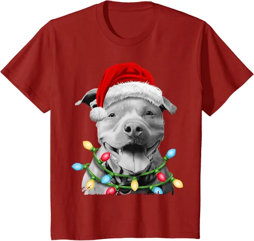 Vista 66 de Pit Bull Santa - Camiseta de perro con luces para árbol de Navidad para niños, Negro, S