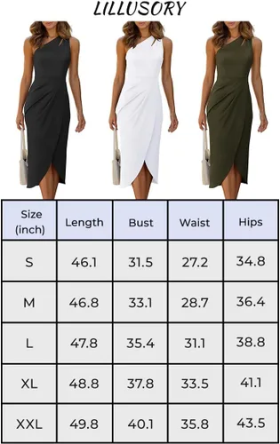 Vista 6 de LILLUSORY Vestido de cóctel sexy de verano 2023 con un hombro descubierto para mujer, sin mangas, fruncido, con abertura, vestido de cóctel por