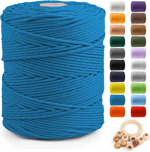 Vista 25 de ZUEXT Cordón de algodón para macramé de 4 mm x 500 m, ZUEXT Cordones trenzados naturales hechos a mano en verde manzana de 4 hebras, cuerda de lana