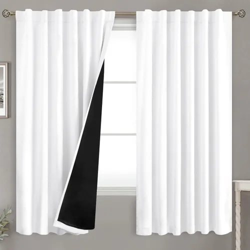 Vista 98 de BGment Cortinas 100% opacas beige de 63 pulgadas de largo con forro aislante térmico, bolsillo para varilla y lengüeta trasera de doble capa