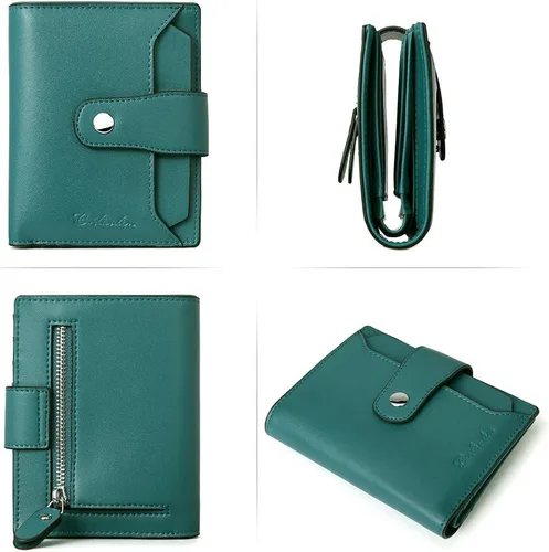 Vista 6 de BOSTANTEN - Billetera de cuero para mujer con bloqueo RFID, pequeña, con cremallera, de bolsillo, para tarjetas, con ventana para documento