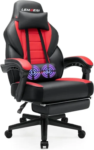 Vista 10 de LEMBERI Sillas de juegos para adultos, sillas ergonómicas de videojuegos con reposapiés, silla de juegos grande y alta, capacidad de peso de 400
