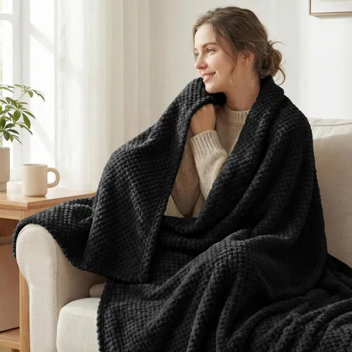 Vista 2 de Exclusivo Mezcla - Manta de vellón extragrande con textura de gofre, supersuave y cálida para sofá o cama, acogedora, mullida y ligera