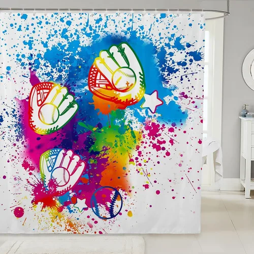 Vista 8 de Cortinas de ducha para niños, juegos de pelota de deportes, zapatos de baloncesto y fútbol, cortinas de baño simples y elegantes para niñas, niños