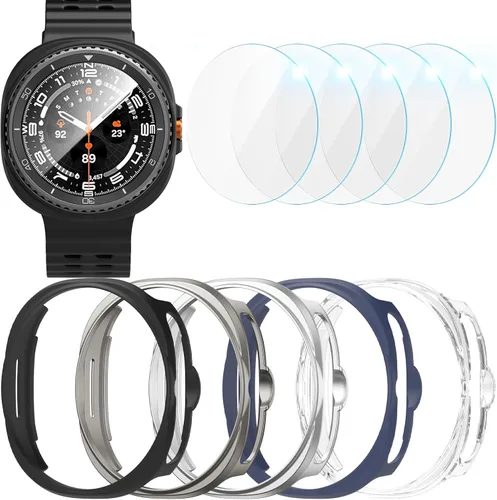 Vista 11 de [Paquete de 5+5] Funda protectora de pantalla para Galaxy Watch 7 de 40 mm, cubierta protectora impermeable + protector de pantalla de vidrio