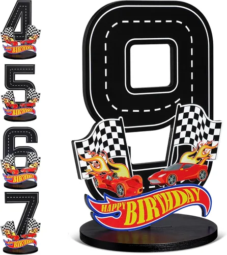 Vista 7 de MiniInflat Cartel de número de 1er cumpleaños de coche de carreras, centro de mesa, tema de coche de carreras, suministros de fiesta de primer