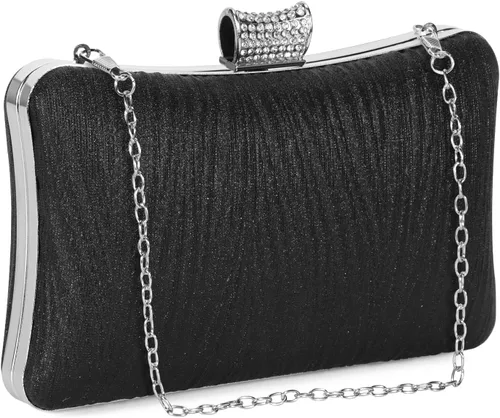 Vista 2 de UBORSE Bolso de mano con purpurina para mujer, bolsa de noche brillante con cadena desmontable, bolso de mano formal para fiesta, cóctel, baile