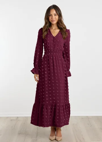 Vista 6 de MASCOMODA Vestido largo para mujer, manga larga, cuello en V, lunares suizos, bohemio, fruncido, cintura alta, acampanado, con escalonados, vestidos
