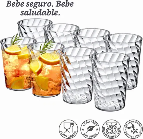 Vista 4 de Amazing Abby - Glacier - Vasos de plástico de 14 onzas (juego de 8), vasos de plástico reutilizables totalmente transparentes, apilables, sin BPA